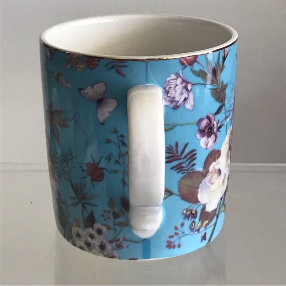 Set Of 2 GRACE TEAWARE White Peony W/Turquoise Background Small Coffee Mugs NWOT - Picture 6 of 15